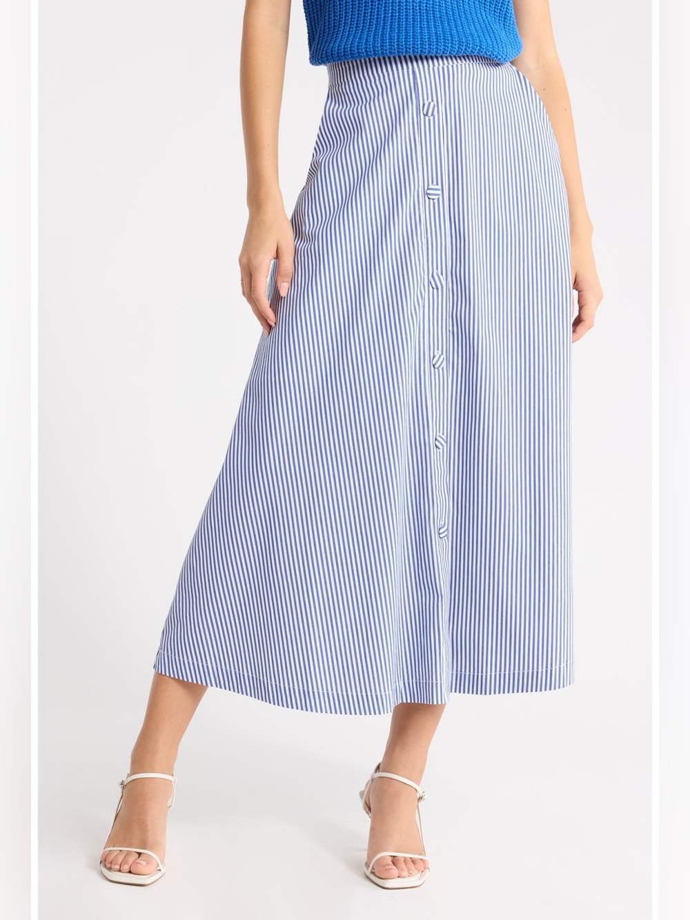1901 NWOT Blue White Striped Skirt Sz Large - Picture 2 of 8
